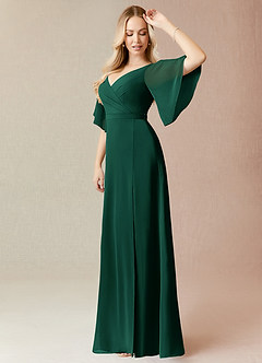 Azazie Cierra Bridesmaid Dresses Emerald A-Line V-Neck Chiffon Dress image4
