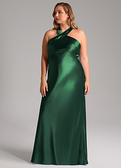 Azazie Doretta Bridesmaid Dresses Dark Green Mermaid Bow Metallic Satin Dress image12