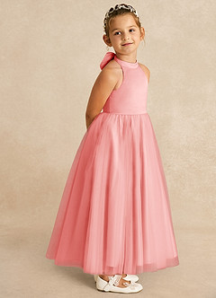 Azazie Bev Flower Girl Dresses Coral A-Line Convertible Tulle Dress image8