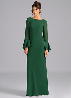 Azazie Leone Brautjungfernkleider Meerjungfrau-Linie Korsett Chiffon Kleid Dunkelgrün image5