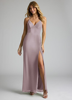 Azazie Becca Bridesmaid Dresses Dusk Sheath V-Neck Chiffon Dress image3