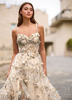 Elara Albicocca Chiaro Abito da ballo floreale 3D image9