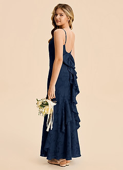 Azazie Lioren Junior Meerjungfrau-Linie Gestreift Blumen-Burnout Kleid Dunkelmarine image3
