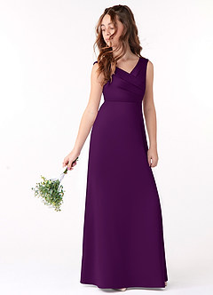 Azazie Sadia Junior Grape A-Line Pleated Matte Satin Dress image1