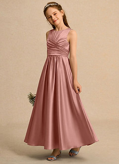 Azazie Ducky Girls Formal Flower Girl Dresses Rosette A-Line Pleated Stretch Satin Dress image3