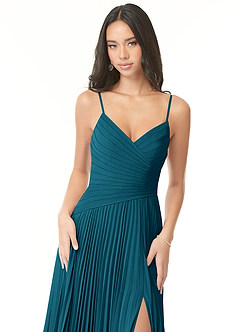 Azazie Vini Abiti da Damigella Abito A-Line in Chiffon con Scollo a V a Pieghe Blu Inchiostro image6