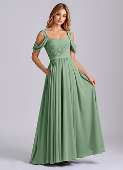 Azazie Koa 신부 들러리 드레스 A라인 오프 더 숄더 쉬폰 바닥 길이 드레스 image4