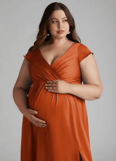 Azazie Allessia Maternity Bridesmaid Dresses A-Line Pleated Stretch Satin Floor-Length Dress image13