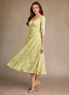 Azazie Durant Kleider für die Brautmutter A-Linie Plissee Blumen-Burnout Kleid Zitronensorbet image1