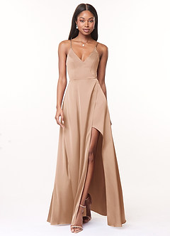 Azazie Maksim Bridesmaid Dresses English Rose A-Line V-Neck Stretch Satin Dress image1