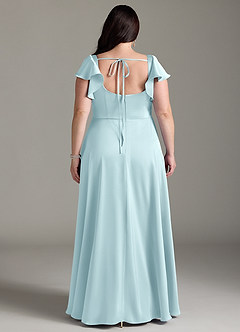 Azazie Bondi Bridesmaid Dresses Cloud Blue A-Line Bow Stretch Satin Dress image8