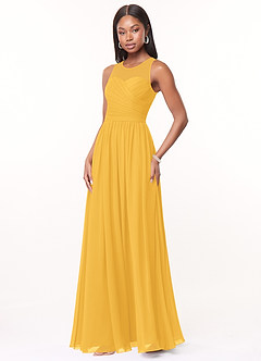 Azazie Nina Bridesmaid Dresses Marigold A-Line Pleated Chiffon Dress image4