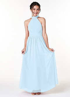 Azazie Iman Junior Sky Blue A-Line Pleated Chiffon Dress image1
