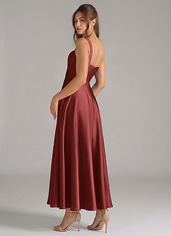 Azazie Shaude Bridesmaid Dresses Terracotta A-Line Pleated Stretch Satin Dress image7