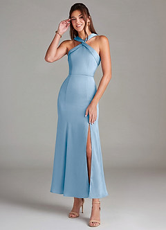 Azazie Rue Bridesmaid Dresses Powder Blue Mermaid Pleated Stretch Satin Dress image1