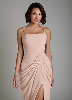 Azazie Nyra Robes de demoiselle d'honneur Robe Fourreau en Mousseline de soie Corset Rose Anglais image3