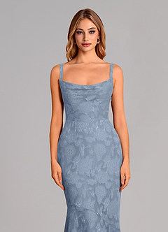 Azazie Aubrey 신부 들러리 드레스 인어 절하다 플로럴 번아웃 바닥 길이 드레스 image6