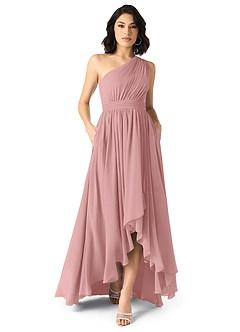 Azazie Mathilda Bridesmaid Dresses Dusty Rose A-Line One Shoulder Chiffon Dress image1