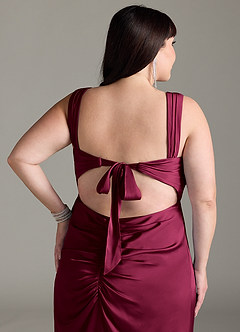 Azazie Jesaphine Bridesmaid Dresses Burgundy Sheath Bow Stretch Satin Dress image13