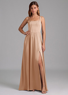 Azazie Rosaline Bridesmaid Dresses English Rose A-Line Side Slit Stretch Satin Dress image1