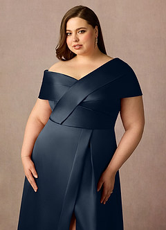 Azazie Marissa Venta Final Vestido de Azul Marino Oscuro de Micado de Corte en A con Plisado image11