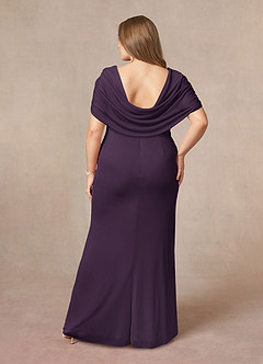 Azazie Luisa vestidos de madre de la novia Vestido de Ciruela de Malla de Sirena con Cuello en V Plisado image8