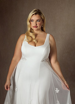 Azazie Ebony Vestidos de novia Vestido de Diamante Blanco de Satén con cara trasera de crepé de Corte en A con Lentejuela image12