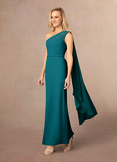 Azazie Gianna Kleider für die Brautmutter One-Shoulder Stretch-Krepp Kleid Pfau image2