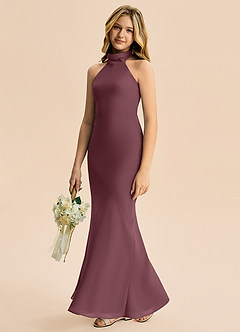 Azazie Velli Junior Meerjungfrau-Linie Hoher Kragen Chiffon Kleid Sangria image4