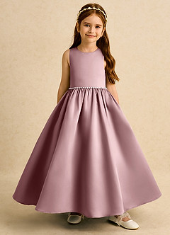 Azazie Daisies Flower Girl Dresses Dusty Rose Ball-Gown Bow Matte Satin Dress image2