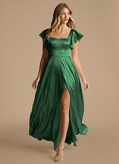 Azazie Bondi Brautjungfernkleider A-Linie Schleifen Metallischer Satin Kleid Dunkelgrün image6