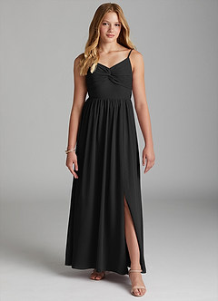Azazie Zeya Junior Black A-Line Chiffon Dress image3