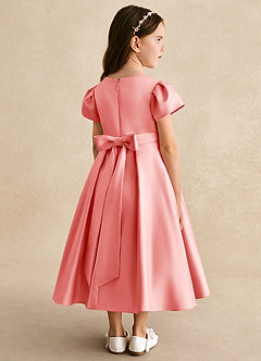 Azazie Princess Flower Girl Dresses Coral A-Line Pleated Matte Satin Dress image2