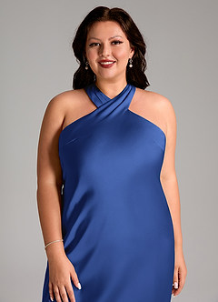 Azazie Doretta Vestidos de madrinha de casamento Vestido Royal Blue de Cetim elástico de sereia com Plissado image11