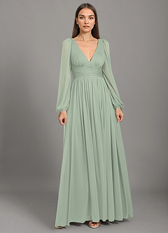 Azazie Norah Bridesmaid Dresses Dusty Sage A-Line Mesh Dress image1