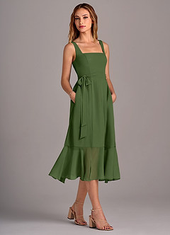 Azazie Deb Bridesmaid Dresses Olive A-Line with Pockets Chiffon Convertible Dress image3
