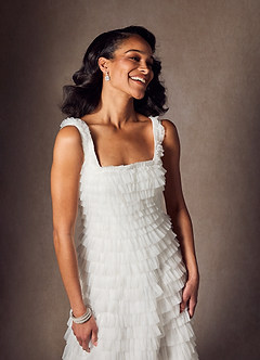 Azazie Zariah Wedding Dresses Diamond White A-Line Ruched Tulle Dress image5