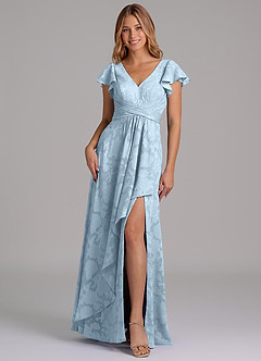 Azazie Omari Abiti da Damigella Abito A-Line in Burnout Floreale Plissettato Azzurro image5