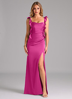 Azazie Jessamine Robes de demoiselle d'honneur Robe Trapèze en Satin extensible Corset Fuchsia image3