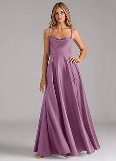 Azazie Elle Bridesmaid Dresses Wisteria A-Line Pleated Stretch Satin Dress image1