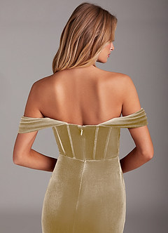 Azazie Jas Brautjungfernkleider Wandelbar Etui Schulterfreies Korsett Samt Kleid Goldene Bräune image7