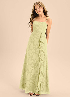 Azazie Kaylee Junior Vestido de Sorbete De Limón de Devorado Floral de Corte en A con Con cinturón image5