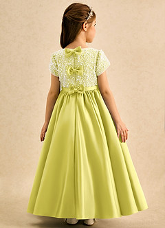 Azazie Cashew Flower Girl Dresses Canary Ball-Gown with Sleeves Matte Satin Dress image1