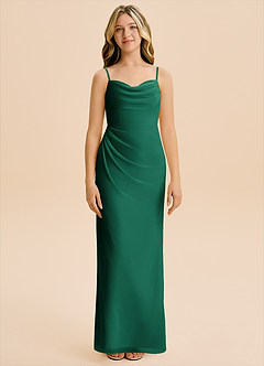 Azazie Mai Junior Vestido de Esmeralda de Gasa de Corte Recto con Plisado image3