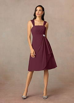 Azazie Olivia vestidos de madre de la novia Vestido de Cabernet de Gasa de Corte En A con Escote cuadrado plisado image3