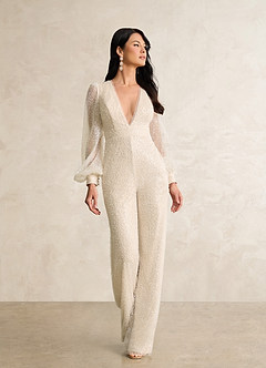 Azazie Virginia Wedding Dresses Diamond White Champagne Pant Styles with Pockets Beading Dress image3