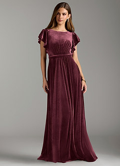 Azazie Daphne Modest Bridesmaid Dresses A-Line Velvet Floor-Length Dress with Belt image3