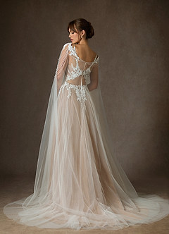 Azazie Goddess Wedding Dresses Diamond White Caramel A-Line V-Neck Sequins Tulle Dress image4