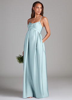 Azazie Llana Maternity Bridesmaid Dresses A-Line Stretch Satin Floor-Length Dress with Pockets image3