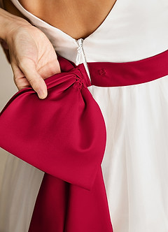 Azazie Lea Blumenmädchenkleider A-Linie Spaghetti Riemen Tüll Kleid Scharlachrot image5